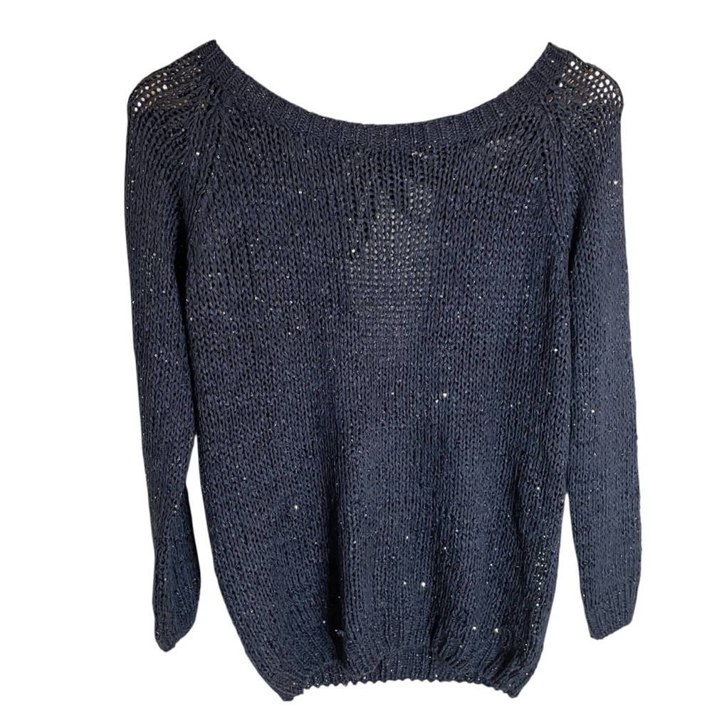 Miracle Navy Boat Neck Sweater w/ Metallic Accents & Ribbon Tie in Back Size M/L